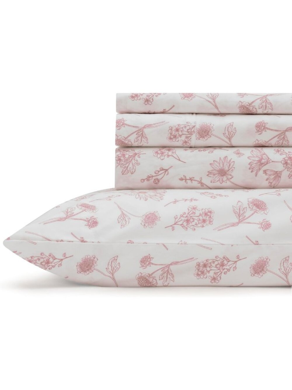 100% Cotton Printed Percale Sheet Set, Cal King Size, Mauve Floral Design